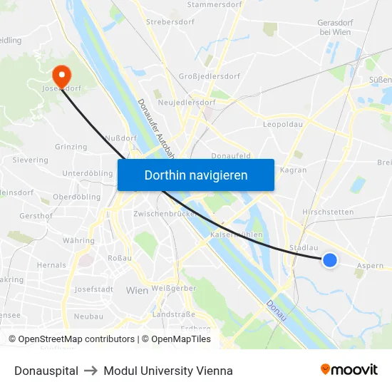 Donauspital to Modul University Vienna map