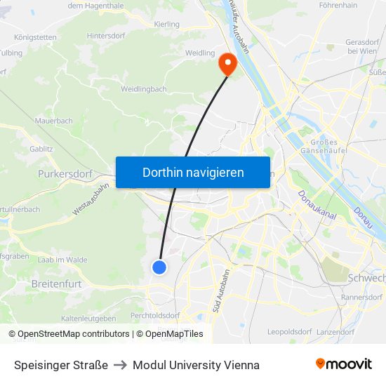 Speisinger Straße to Modul University Vienna map