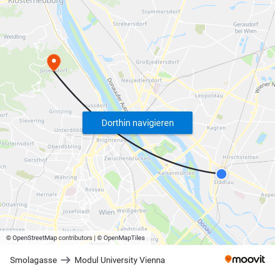 Smolagasse to Modul University Vienna map