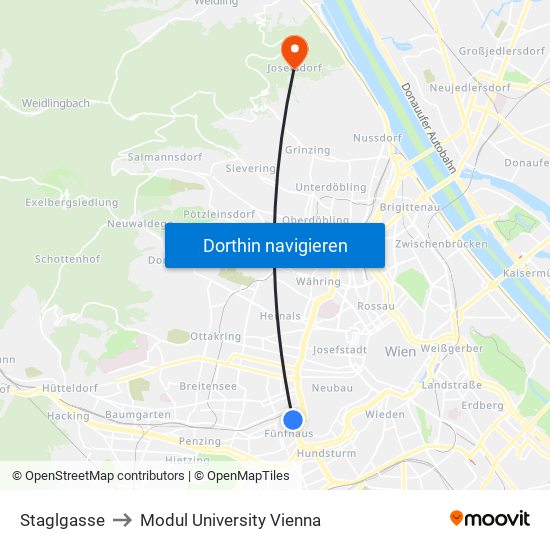 Staglgasse to Modul University Vienna map