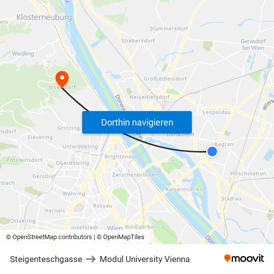 Steigenteschgasse to Modul University Vienna map