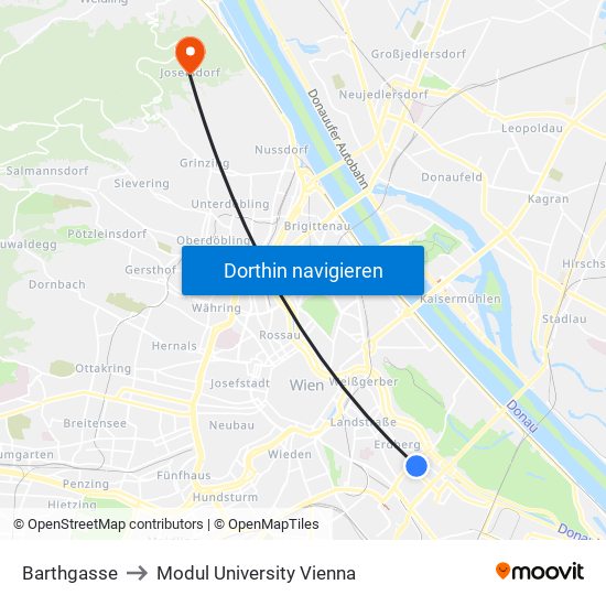 Barthgasse to Modul University Vienna map
