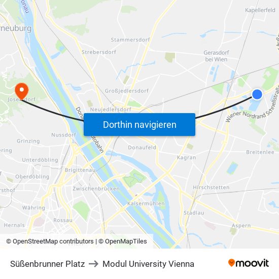 Süßenbrunner Platz to Modul University Vienna map