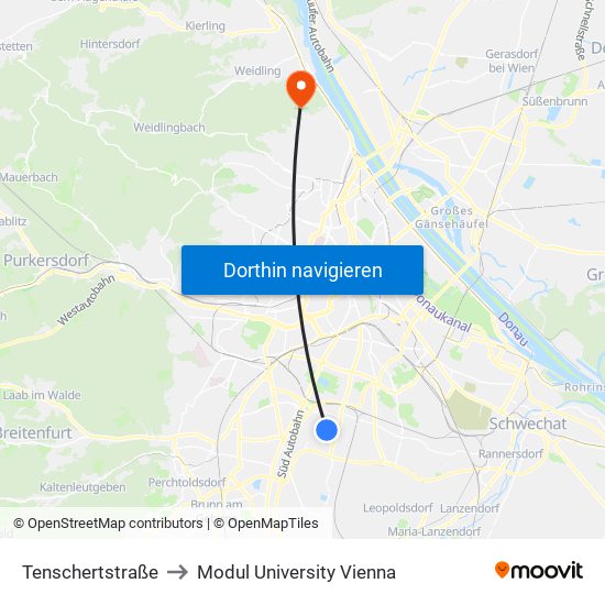Tenschertstraße to Modul University Vienna map