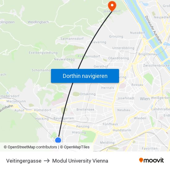 Veitingergasse to Modul University Vienna map