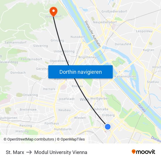 St. Marx to Modul University Vienna map