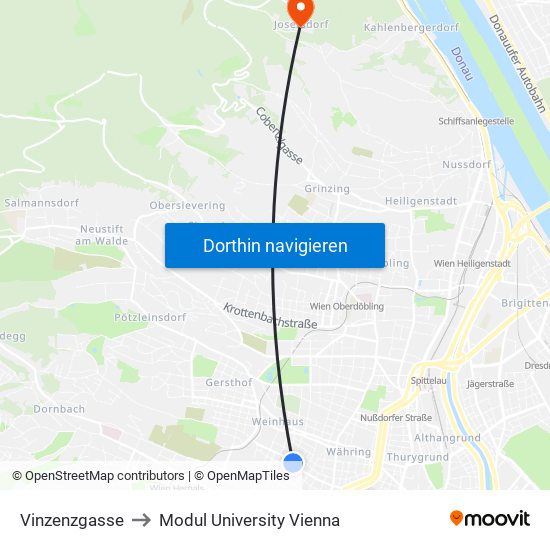 Vinzenzgasse to Modul University Vienna map