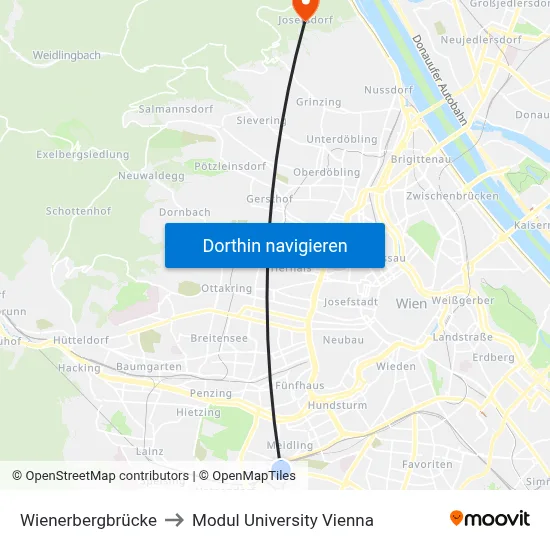 Wienerbergbrücke to Modul University Vienna map