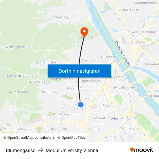 Blumengasse to Modul University Vienna map