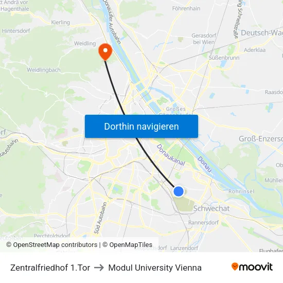 Zentralfriedhof 1.Tor to Modul University Vienna map