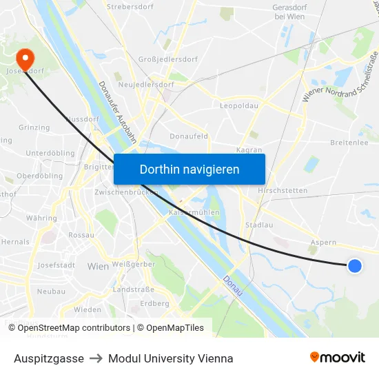 Auspitzgasse to Modul University Vienna map