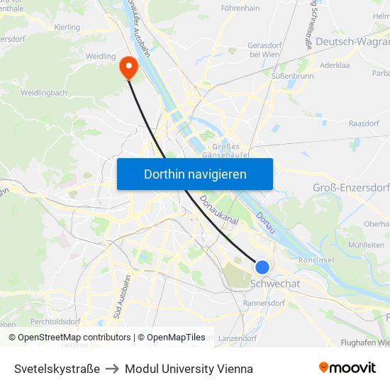 Svetelskystraße to Modul University Vienna map