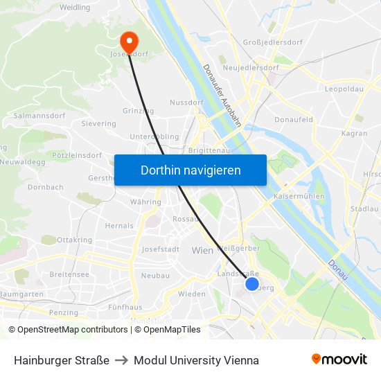 Hainburger Straße to Modul University Vienna map