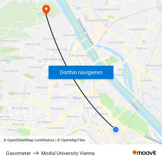 Gasometer to Modul University Vienna map