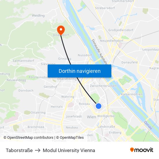 Taborstraße to Modul University Vienna map