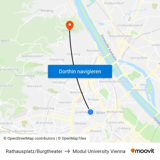 Rathausplatz/Burgtheater to Modul University Vienna map