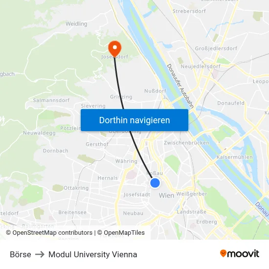 Börse to Modul University Vienna map