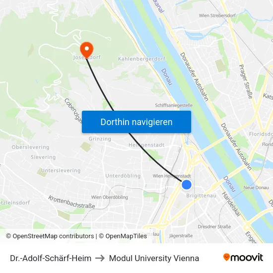 Dr.-Adolf-Schärf-Heim to Modul University Vienna map