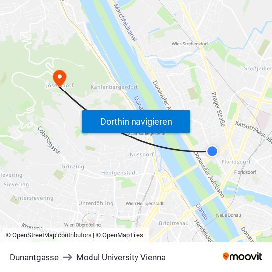 Dunantgasse to Modul University Vienna map