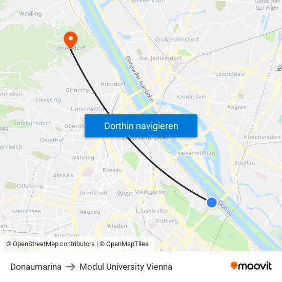 Donaumarina to Modul University Vienna map
