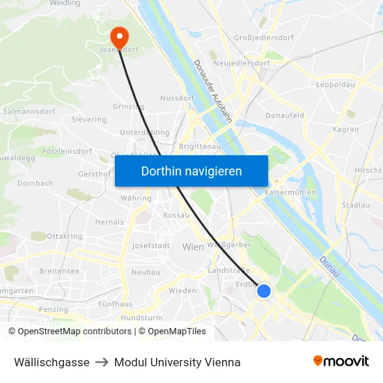 Wällischgasse to Modul University Vienna map
