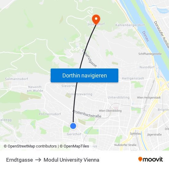 Erndtgasse to Modul University Vienna map