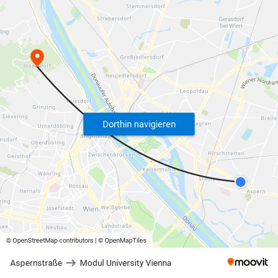 Aspernstraße to Modul University Vienna map