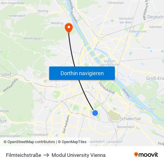 Filmteichstraße to Modul University Vienna map