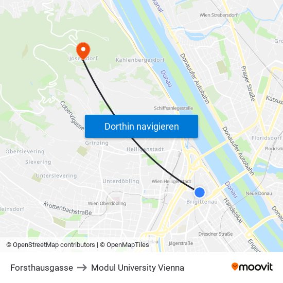 Forsthausgasse to Modul University Vienna map