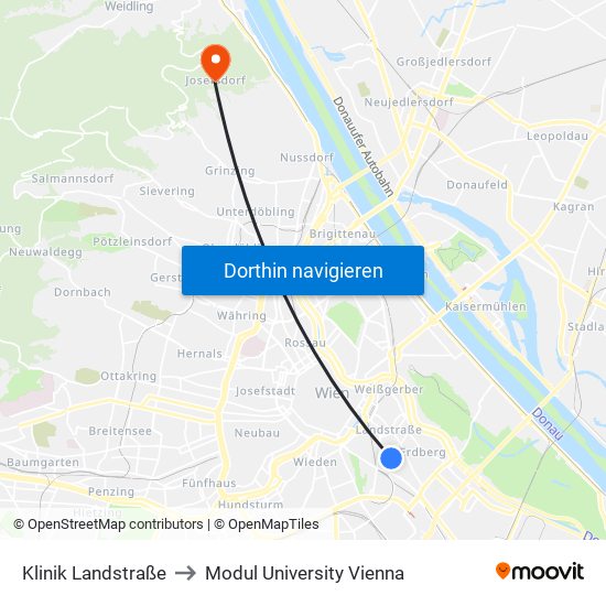 Klinik Landstraße to Modul University Vienna map