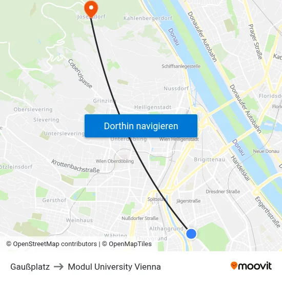 Gaußplatz to Modul University Vienna map