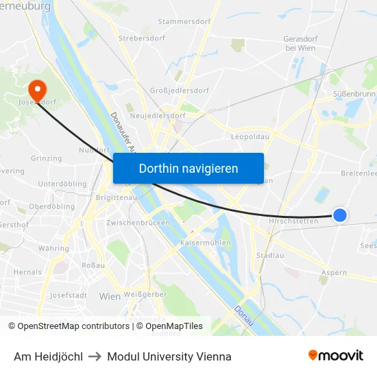 Am Heidjöchl to Modul University Vienna map
