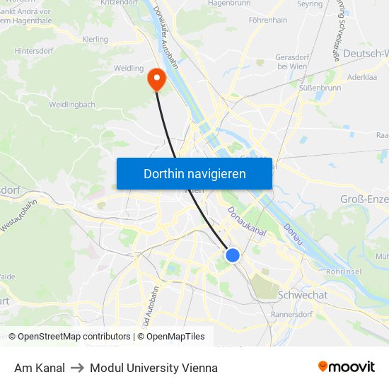 Am Kanal to Modul University Vienna map