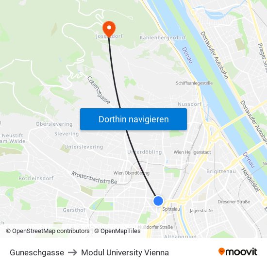 Guneschgasse to Modul University Vienna map