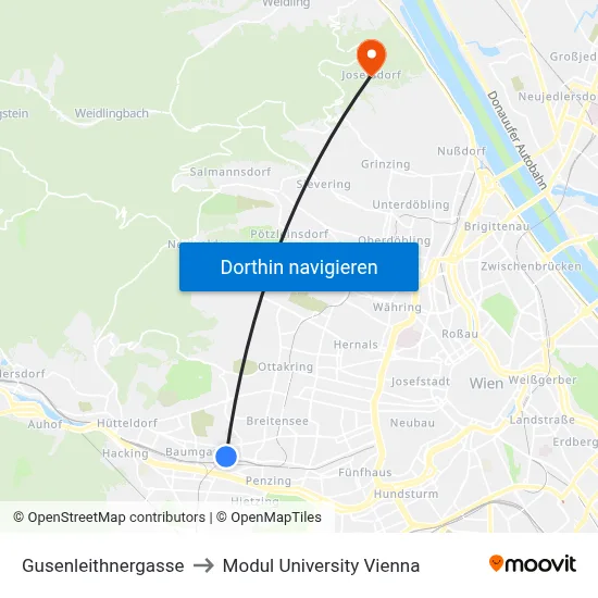 Gusenleithnergasse to Modul University Vienna map