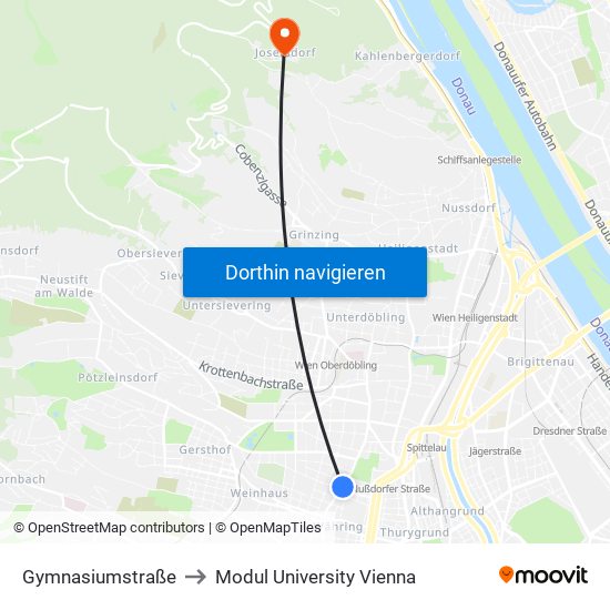 Gymnasiumstraße to Modul University Vienna map