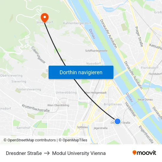 Dresdner Straße to Modul University Vienna map