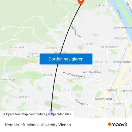 Hernals to Modul University Vienna map