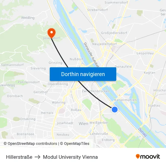 Hillerstraße to Modul University Vienna map