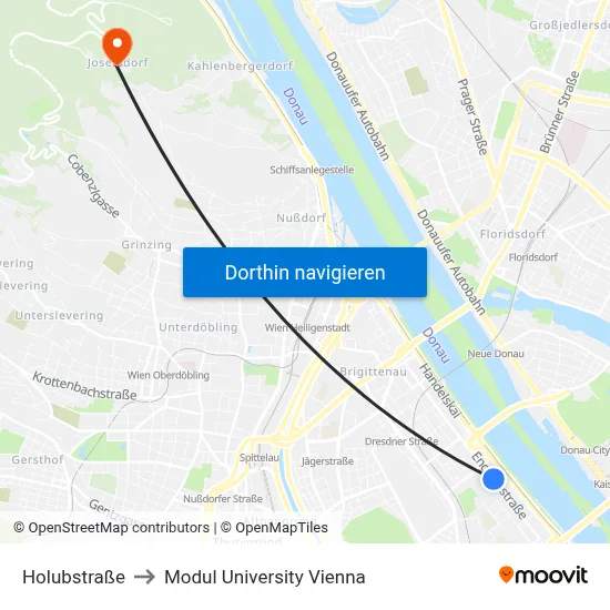 Holubstraße to Modul University Vienna map