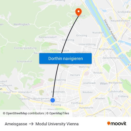 Ameisgasse to Modul University Vienna map