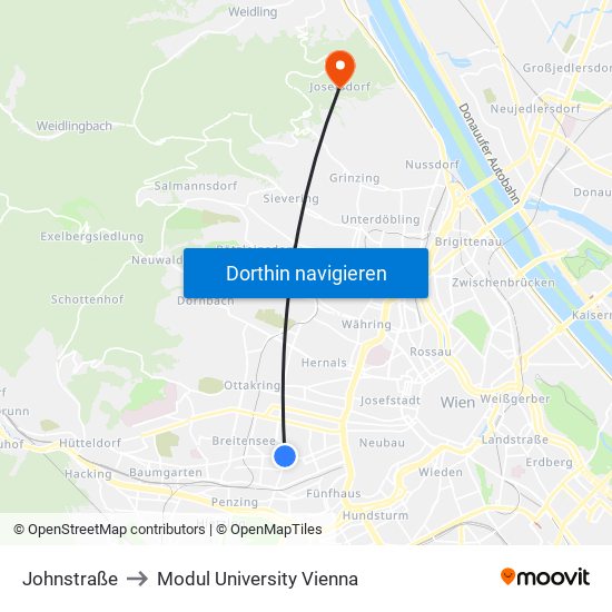 Johnstraße to Modul University Vienna map