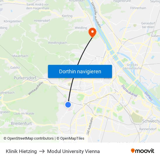 Klinik Hietzing to Modul University Vienna map