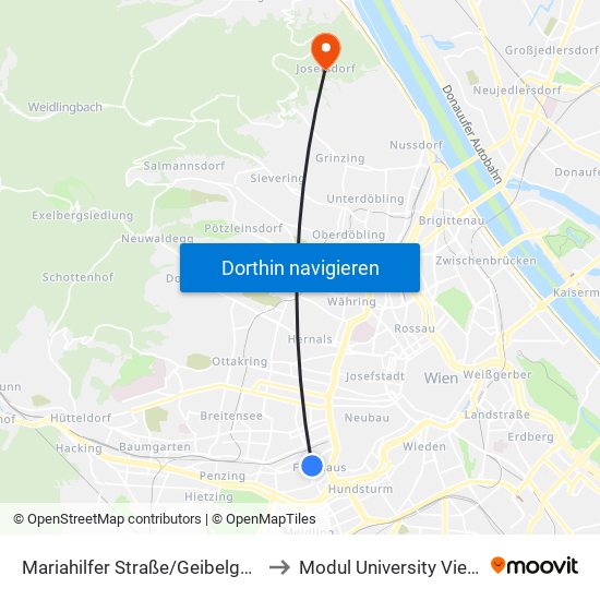 Mariahilfer Straße/Geibelgasse to Modul University Vienna map