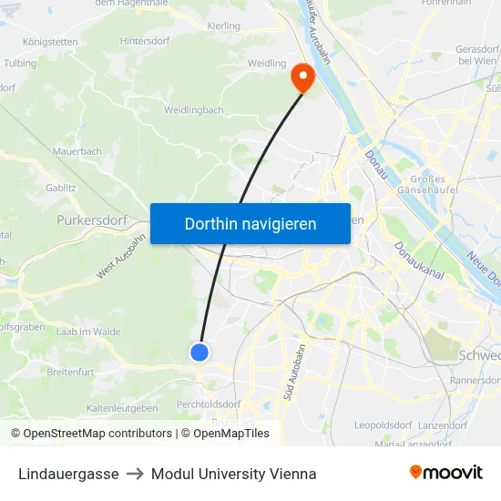 Lindauergasse to Modul University Vienna map