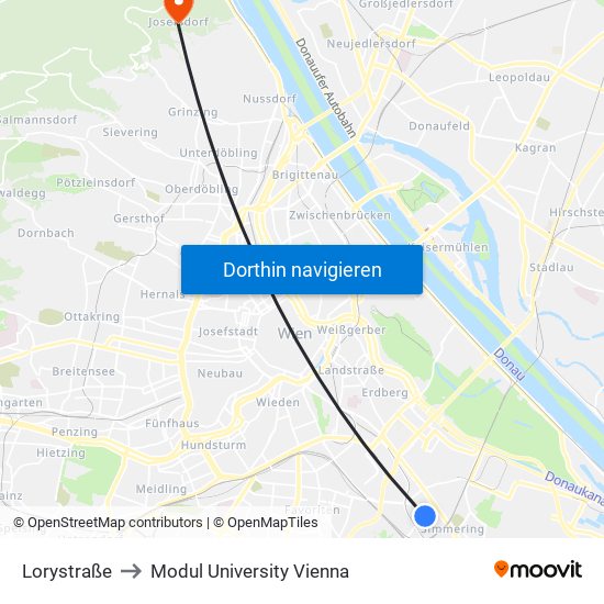 Lorystraße to Modul University Vienna map