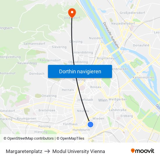 Margaretenplatz to Modul University Vienna map