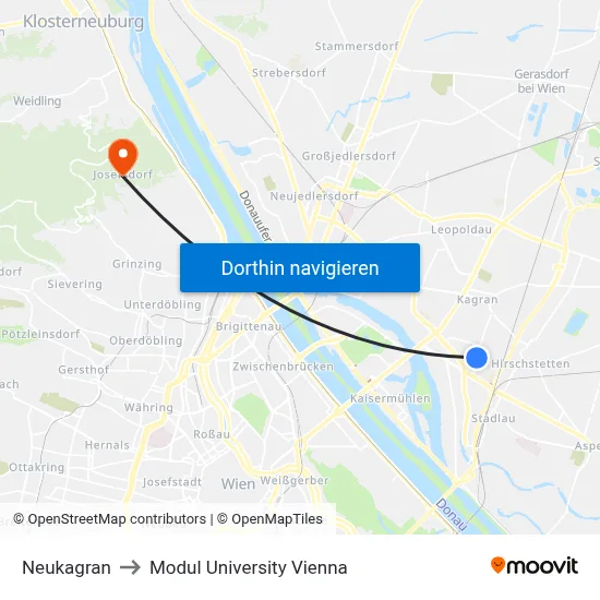 Neukagran to Modul University Vienna map