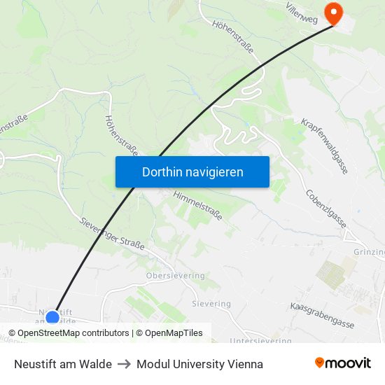 Neustift am Walde to Modul University Vienna map