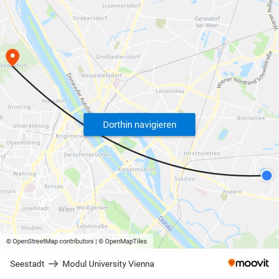 Seestadt to Modul University Vienna map